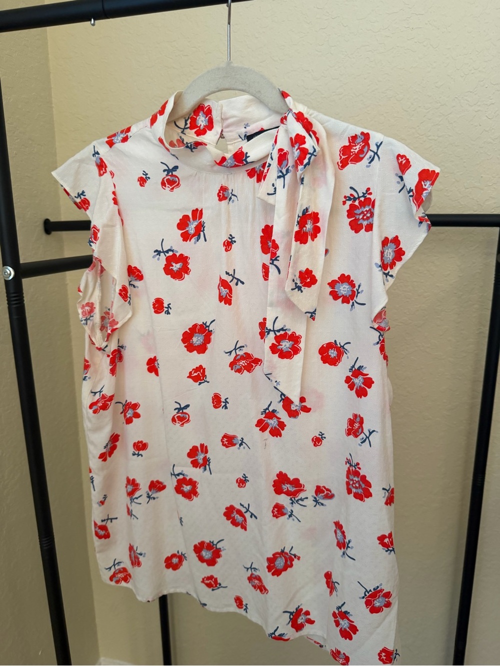 Ann Taylor Floral Tie-Neck Blouse